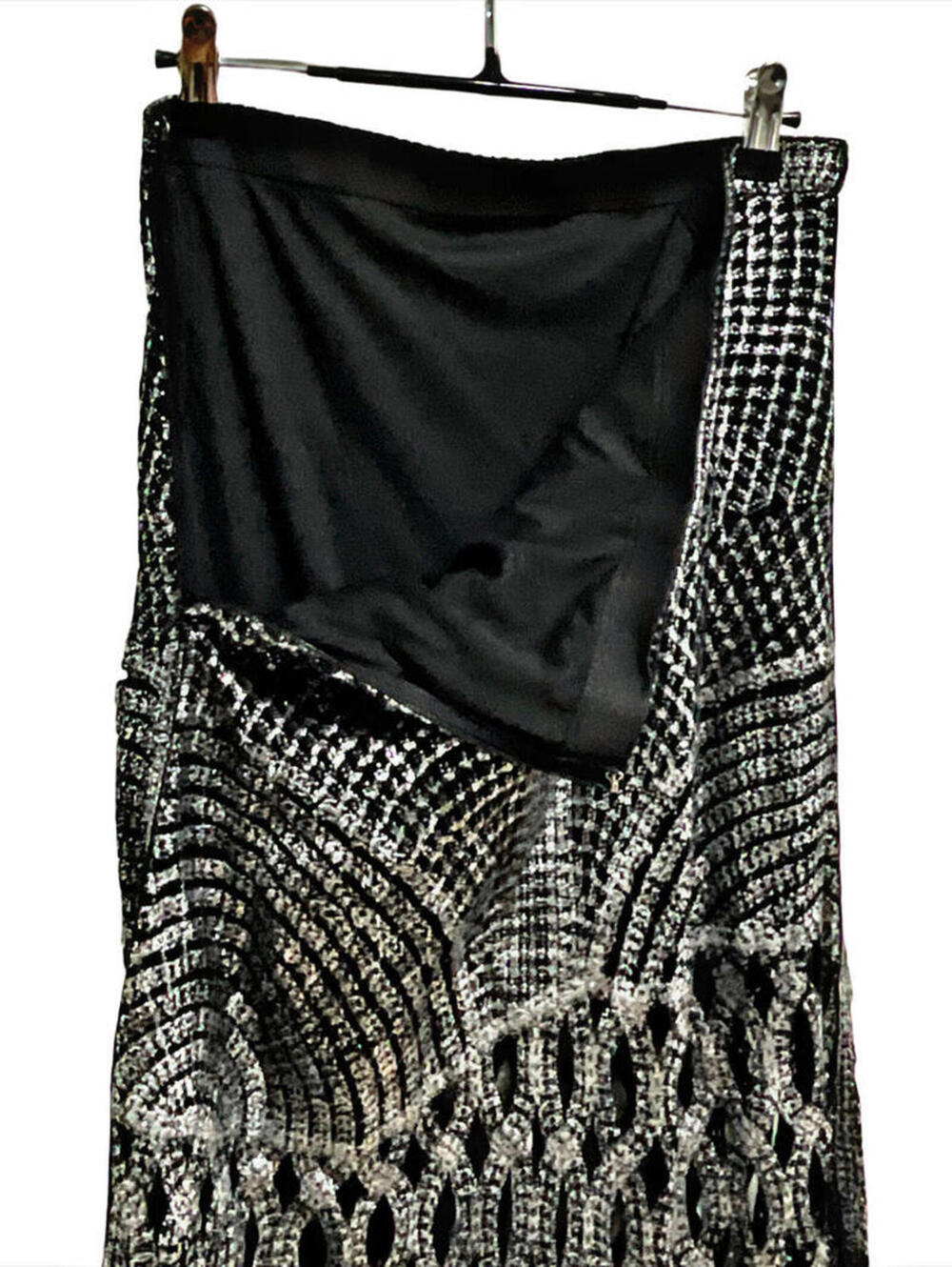 NWT Elegant Euro Sheer Knotted Crochet Lace Silver Metallic A-Line Maxi Skirt - Picture 7 of 12